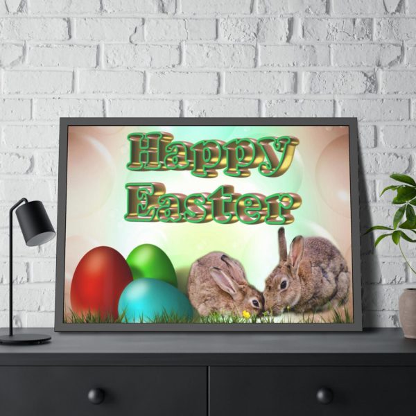 Two Easter Bunny with Eggs Framed Poster