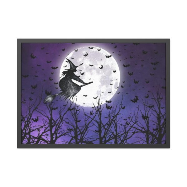 93855-201.jpg Halloween Witch Flying Broom Framed Poster