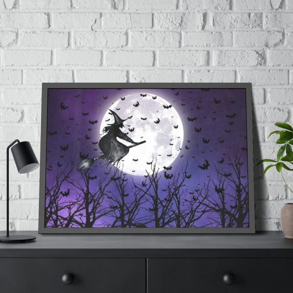 93855-204.jpg Halloween Witch Flying Broom Framed Poster