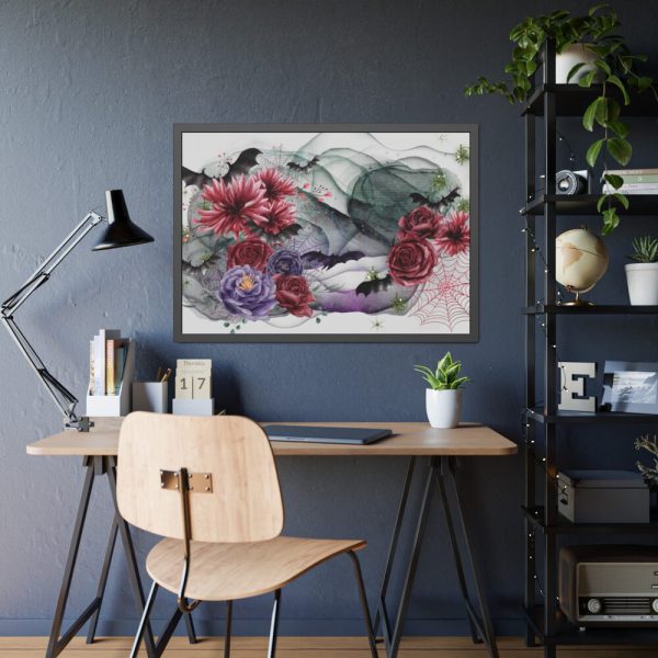 93855-211.jpg Flowers And Bats Halloween Framed Poster