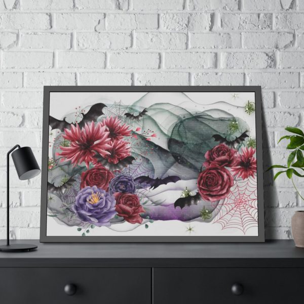 93855-212.jpg Flowers And Bats Halloween Framed Poster