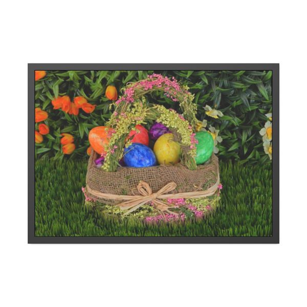93855-253.jpg Beautiful Easter Egss in Basket on Grass Framed Poster