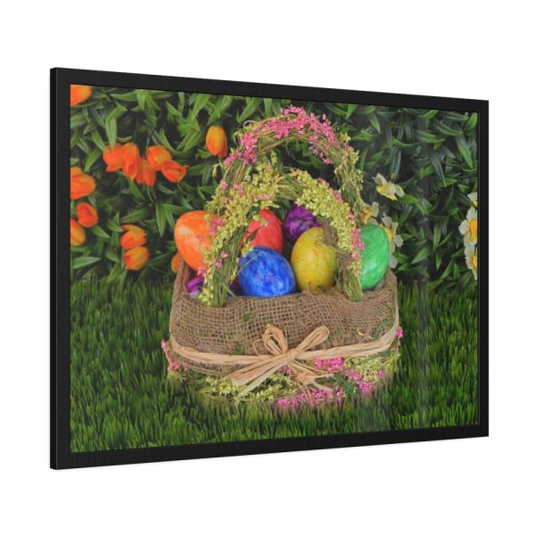 93855-254.jpg Beautiful Easter Egss in Basket on Grass Framed Poster