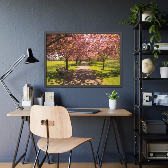 Park with Pink Blossom Trees Framed Poster - Image 7