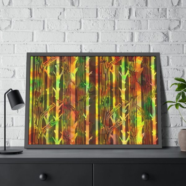 93855-320.jpg Bare Birch Type Trees With Autumn Leaves Framed Poster
