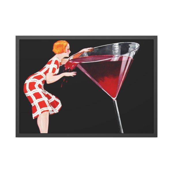 93855-377.jpg Woman Drinks From Large Wine Glass Framed Poster