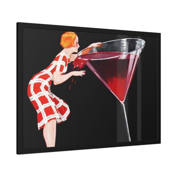 93855-378.jpg Woman Drinks From Large Wine Glass Framed Poster