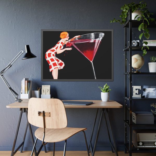93855-379.jpg Woman Drinks From Large Wine Glass Framed Poster
