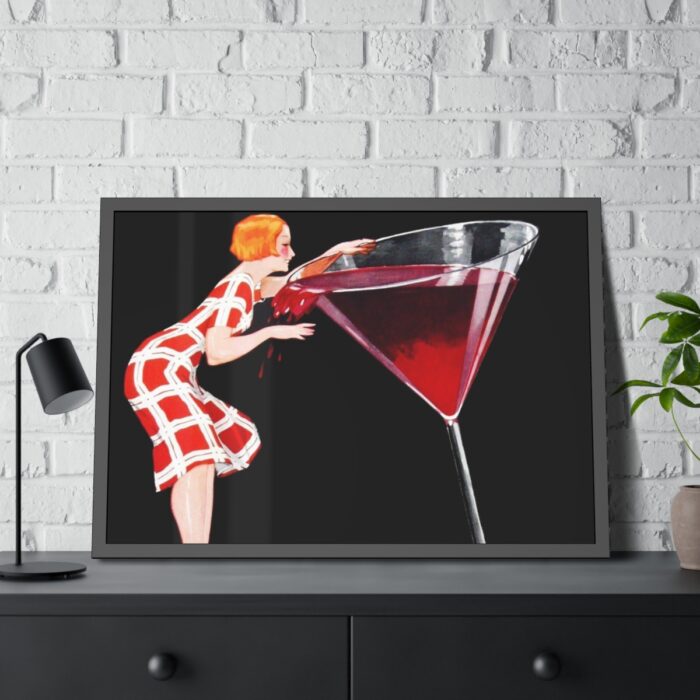 Woman Drinks From Large Wine Glass Framed Poster - Image 8