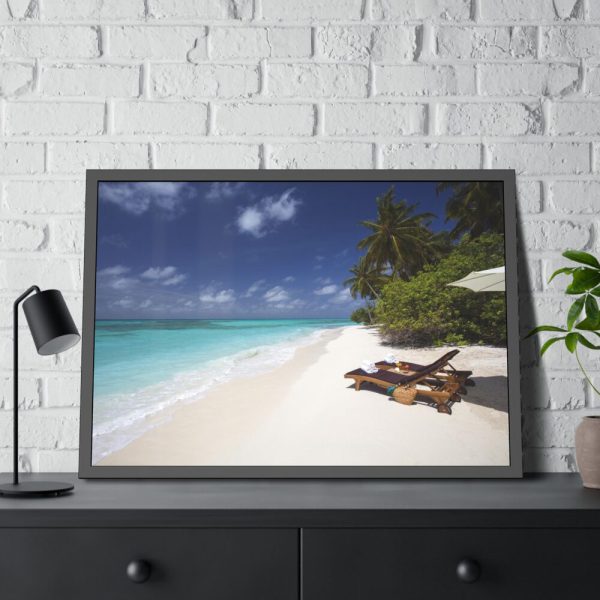 Tropical Beach, Trees, Shoreline in Summer Framed Poster