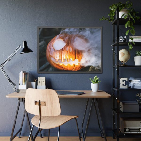 93855-62.jpg Carved Halloween Pumpkin With Smoke Framed Poster