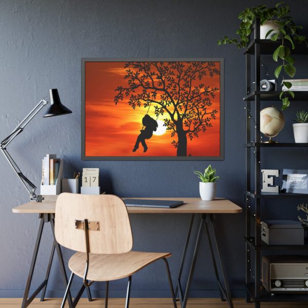 93855-623.jpg Sunset Girl Swing Silhouette Framed Poster
