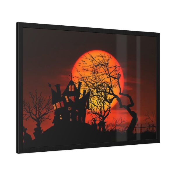 Halloween Mansion and Moon Framed Poster