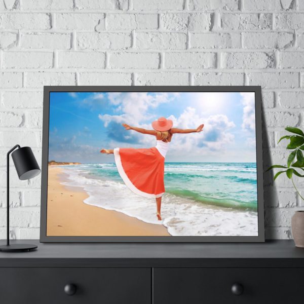 93855-653.jpg Woman Dance Beach Happy Framed Poster