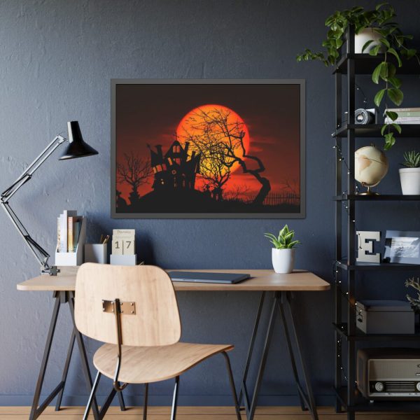 Halloween Mansion and Moon Framed Poster