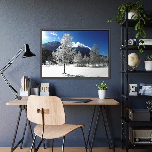 93855-688.jpg Blue Sky Cold Daylight Fosty Trees Framed Poster