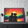 Romantic Couple Sunset Silhouette Framed Poster
