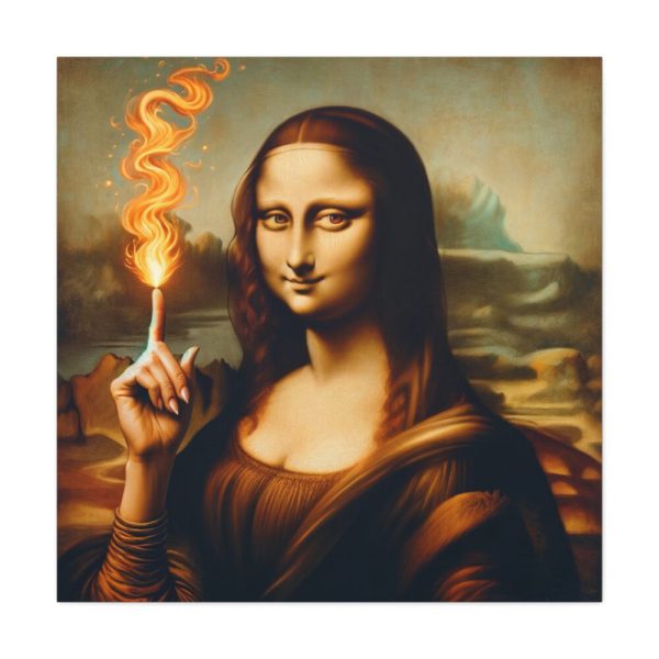 101419-236.jpg Mona Lisa Raising Index Finger With Fire Standard Canvas