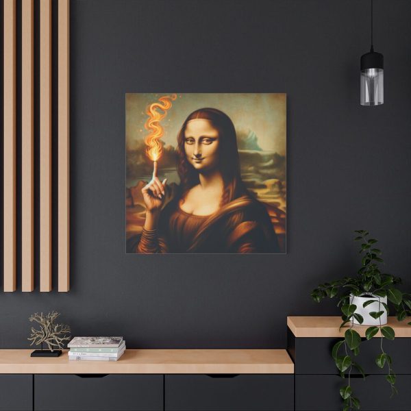 101419-238.jpg Mona Lisa Raising Index Finger With Fire Standard Canvas