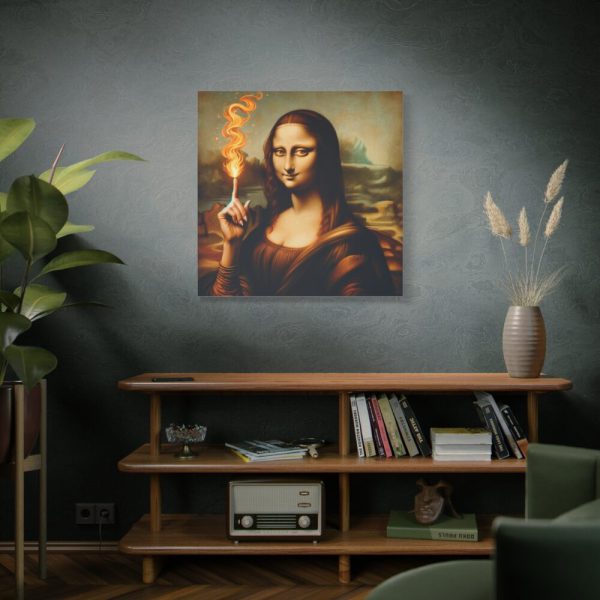 101419-239.jpg Mona Lisa Raising Index Finger With Fire Standard Canvas