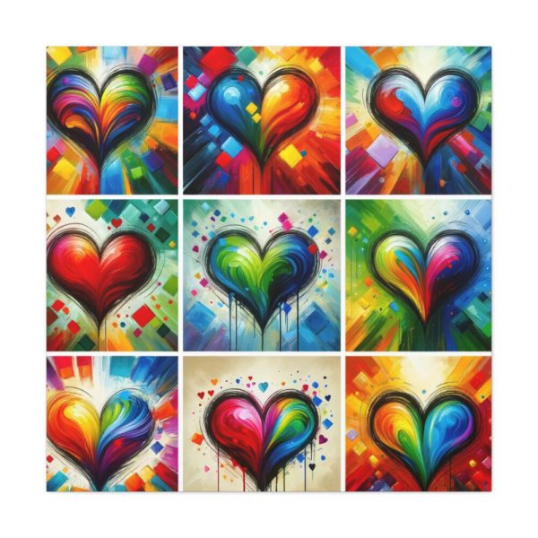 Nine Colorful Painted Hearts Standard Canvas