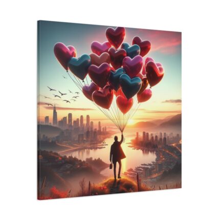 Man With Heart-Shaped Balloon Adventure Standard Canvas
