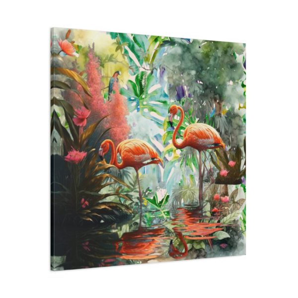 Two Flamingo Birds in Lush Tropical Standard Canvas