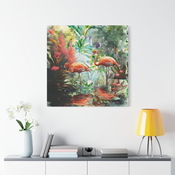 Two Flamingo Birds in Lush Tropical Standard Canvas