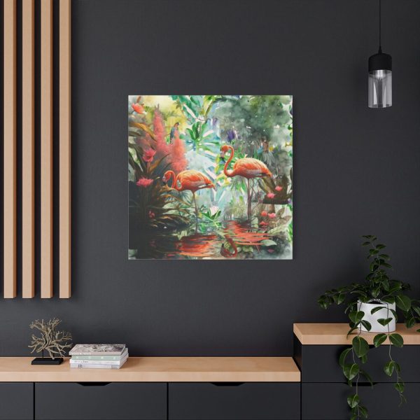 Two Flamingo Birds in Lush Tropical Standard Canvas