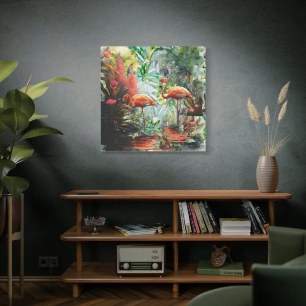 Two Flamingo Birds in Lush Tropical Standard Canvas