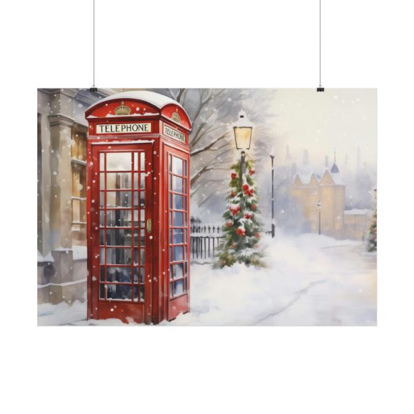 Red Christmas Phone Booth Poster
