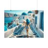 Woman With Blue Hair in Greece Poster