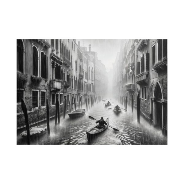 Black and White Venice Canal During Heavy Rain Poster