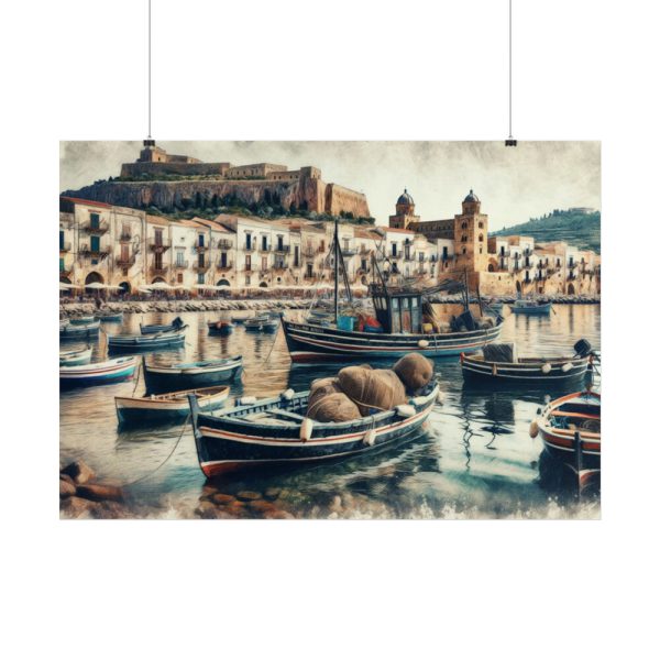 Fishing Boats at Cefalu Harbor, Italy Poster