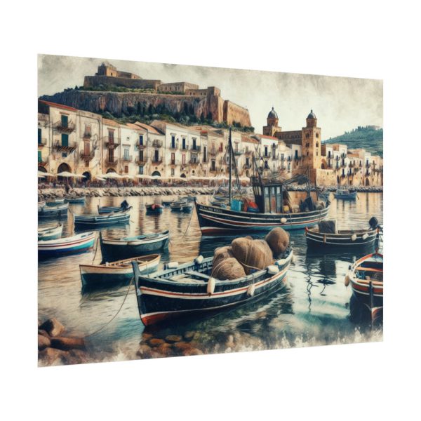 Fishing Boats at Cefalu Harbor, Italy Poster