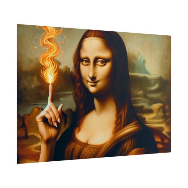 101875-642.jpg Mona Lisa Raising Index Finger With Fire Poster