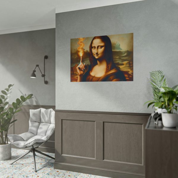 101875-644.jpg Mona Lisa Raising Index Finger With Fire Poster