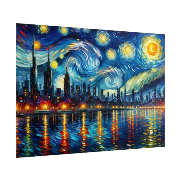101875-682.jpg City Skyline at Night With Vibrant Swirling Colors Poster
