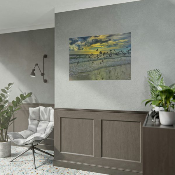 101875-84.jpg Convey of Birds are Flying Duing Sunset Poster