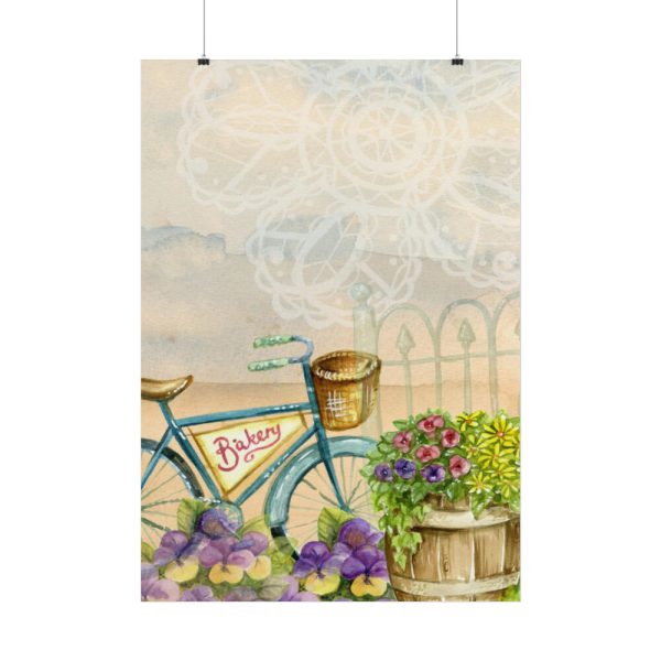 Bicycle With Violet Plot Flowers Poster