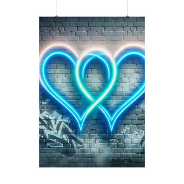 Two Interlocking Neon Hearts in a Graffiti Style Poster