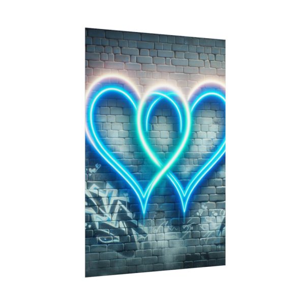 Two Interlocking Neon Hearts in a Graffiti Style Poster