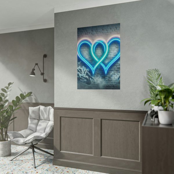 Two Interlocking Neon Hearts in a Graffiti Style Poster