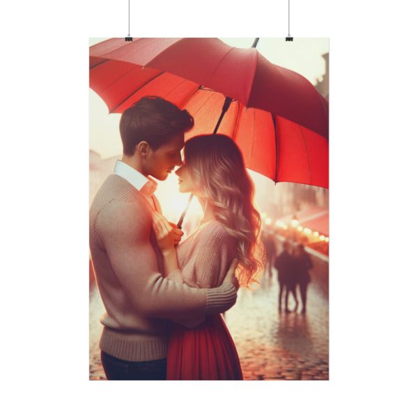 101894-346.jpg Couple Embracing Under Red Umbrella Poster