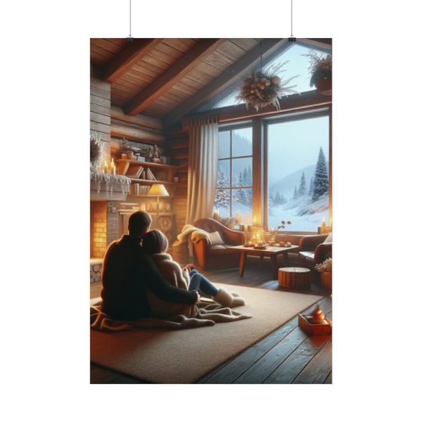 Couple in a Romantic Winter Cabin Poster