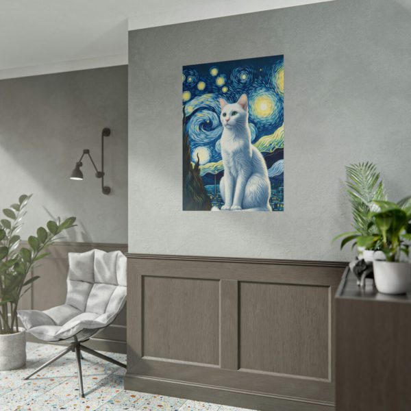 101894-439.jpg White Cat Sitting and Looking Forward Poster