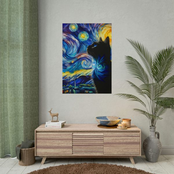 101894-443.jpg Cat Looking up at Swirling Night Sky Poster