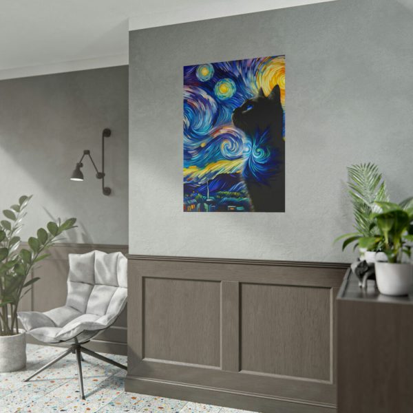 101894-444.jpg Cat Looking up at Swirling Night Sky Poster