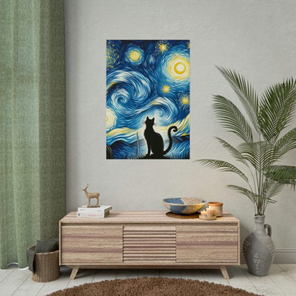101894-453.jpg Black Cat Silhouetted Against a Night Sky Poster