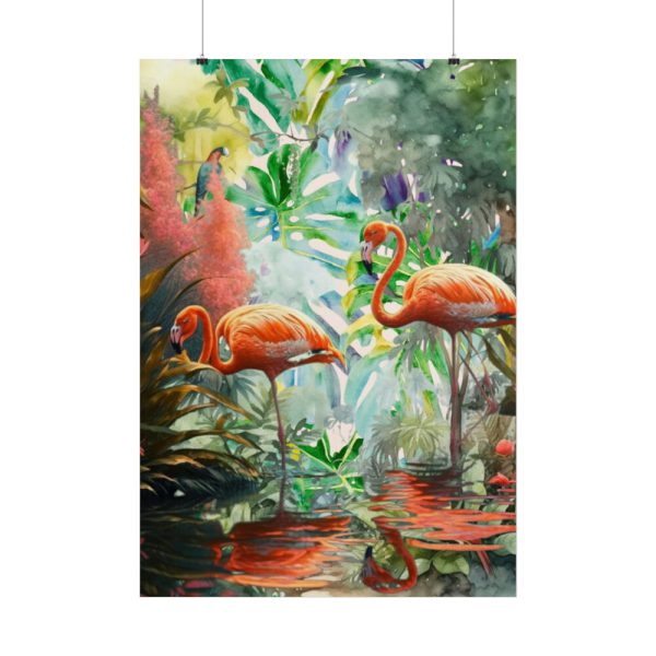 Two Flamingo Birds in Lush Tropical Poster